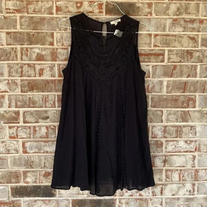 Entro Black Lace Sleeveless Trapeze Swing Boho Dress